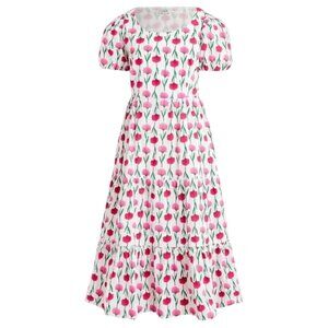 J. Crew Tiered poplin puff-sleeve romantic cocktail midi dress Size 12 Large